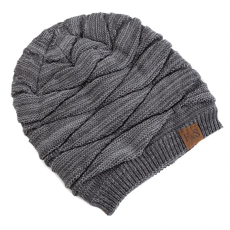 Unisex Slouchy Winter Hats Warm Fleece Lined Beanie Cap Men Women Casual FS Label Decor Winter Mixed Color Knitted Hats