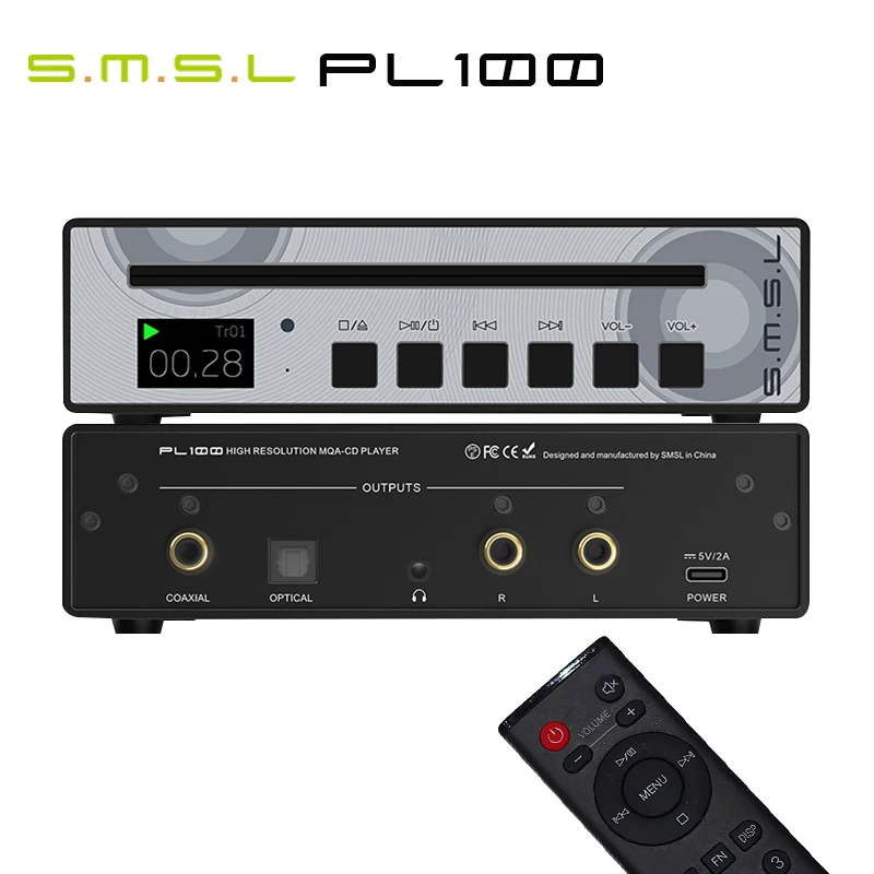 SMSL PL100 CS43131 Chip CD Player Output Power 30&Omega; 60mW RCA /3.5mm/Coaxial/Optical with Remote Control