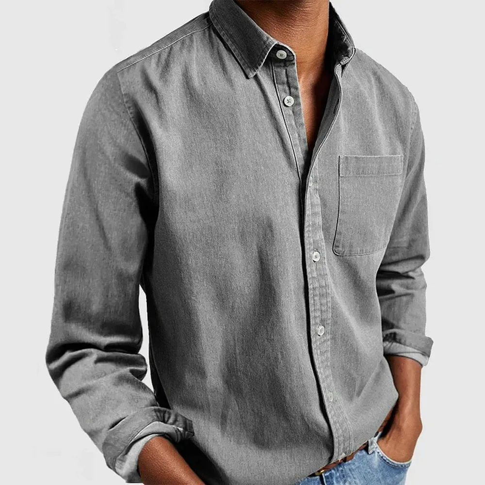 Mens Linen Blouse Shirt Casual Turn Down Collar Office Workwear