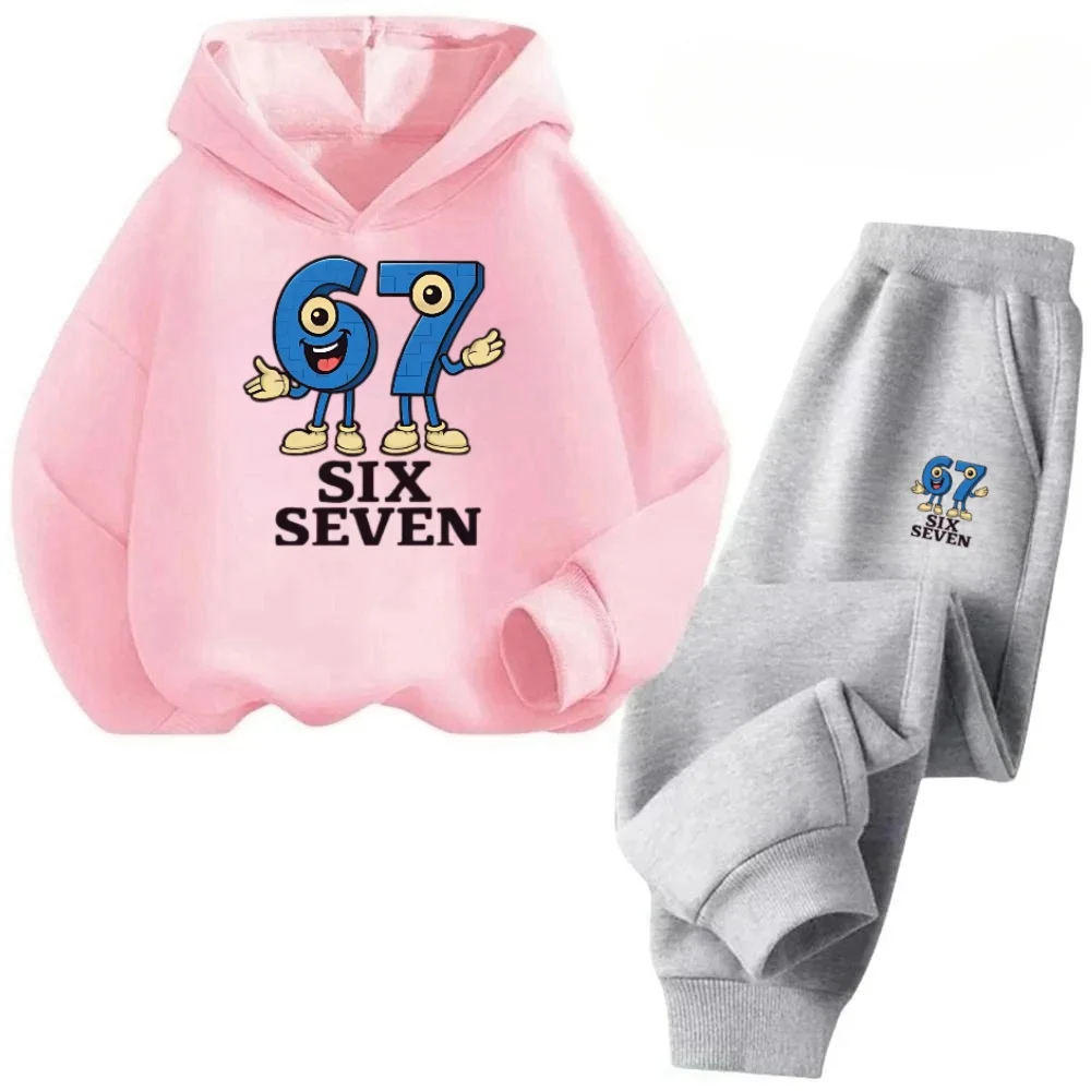 67 Vibe Tribe Laugh & Lounge! Kids’ Hoodie Duo—Six’s Grin Seven’s Wave, Cloud-Soft Fabric. Ideal for Movie Nights & Morning Runs