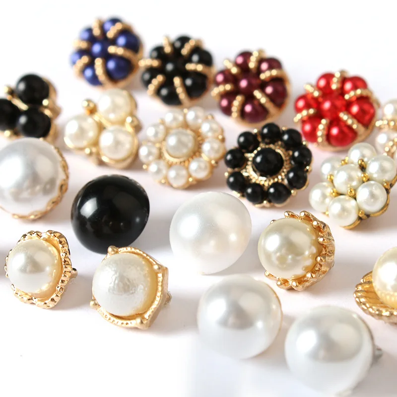 10 개/몫 약 10mm 여러 금속 진주 높은 발가락 단추 셔츠 가디건 작은 향기 스타일 장식 단추 N034