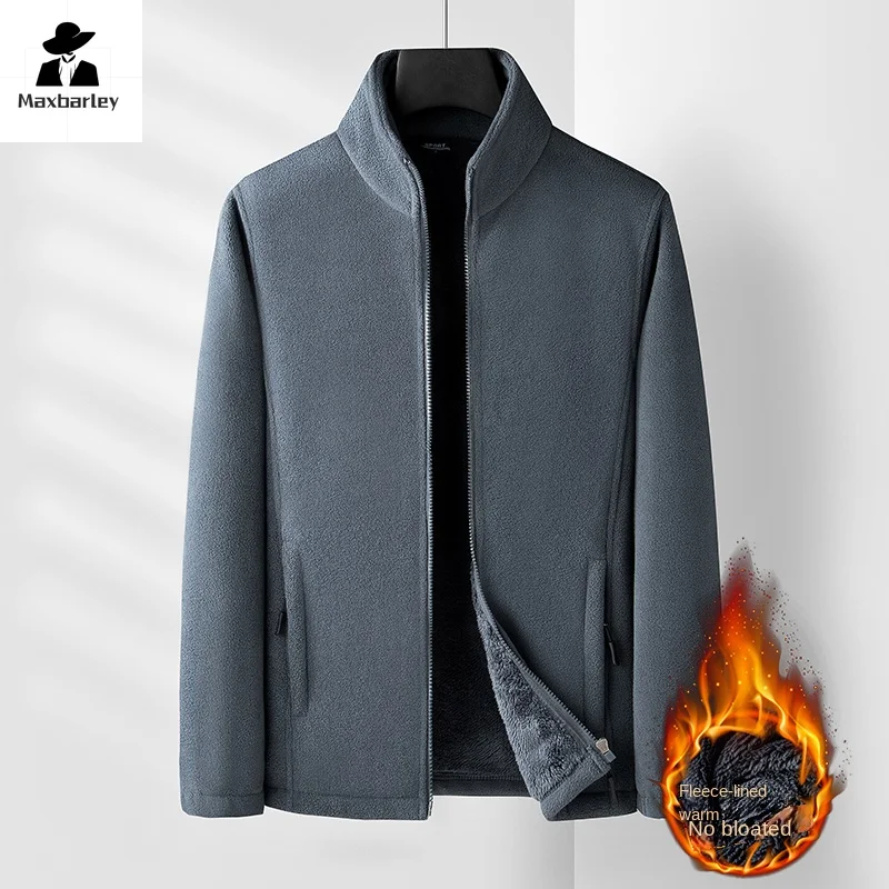 Fleece Jacket Men's Fleece-lined Thick Winter Casual High Collar Windproof Coat Plus Size Clothes Men's Fleece Warm Sweatshirt