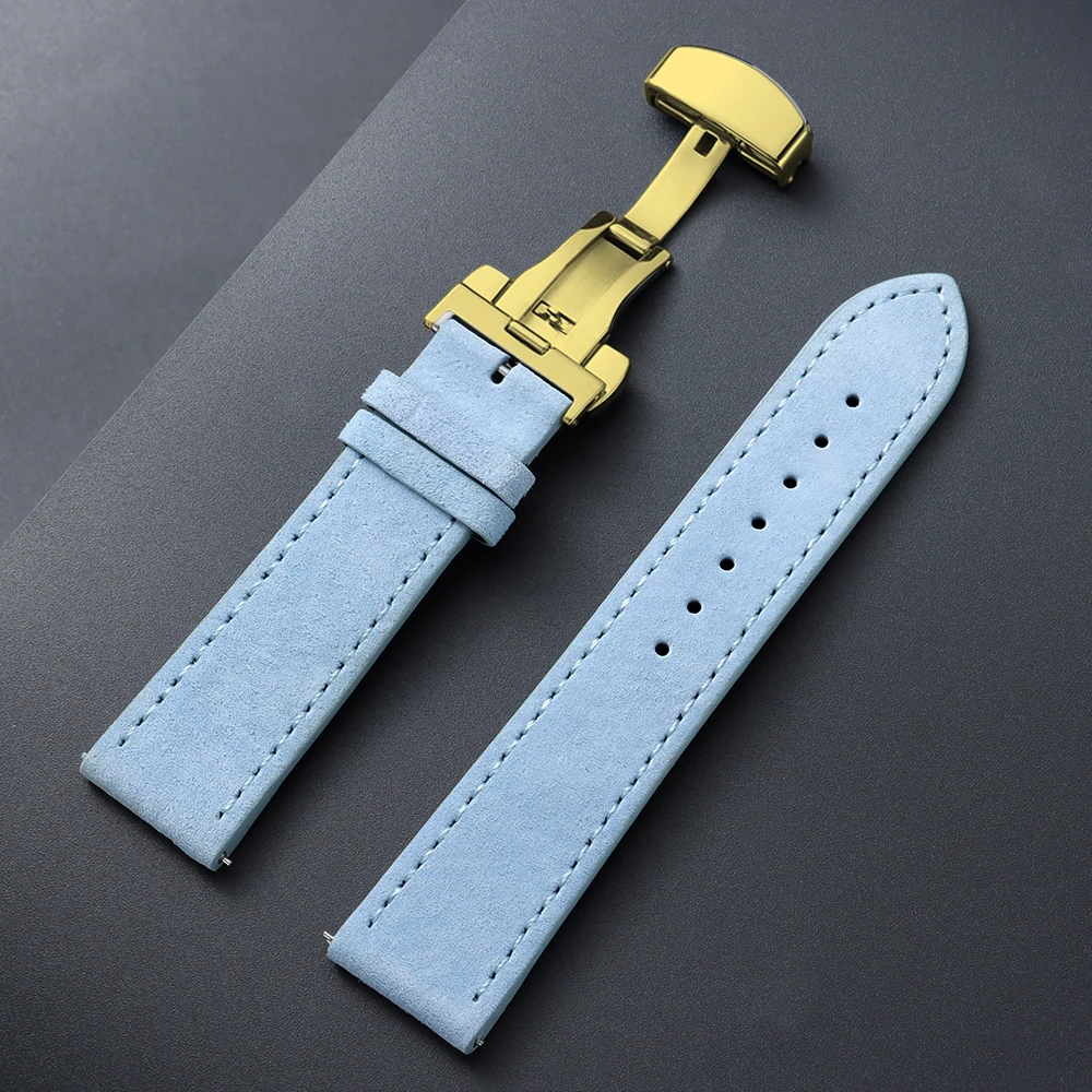 Vintage Suede Cowhide Watch Strap with Butterfly Buckle Bracelet - Sport Wristband