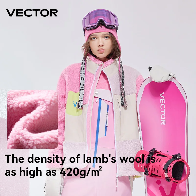 VECTOR Men and Women Lamb Fleece Open Top Color Contrast Splicing Warm Outdoor Double Board Skiing Autumn Winter Outdoor Sports winter jacket ski jacket