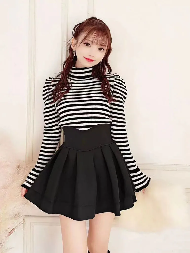 Japanese Style Lolita Black Skirts Women Spring Autumn New Elastic Waistline Slim Short Pleated Female Mini Culottes Cute Girl - Image 4