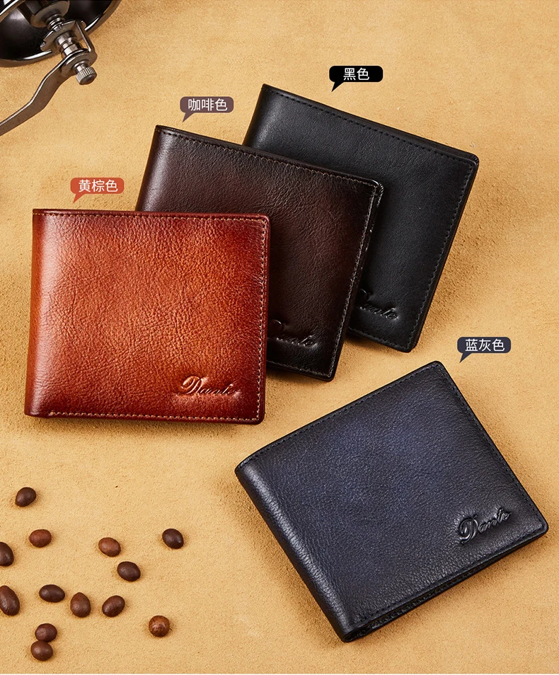 Dante 2023 Men's Leather Wallets RFID Anti-theft Brush Short Clips 100% Head Layer Cowhide Retro Casual Vertical Purse Money Bag