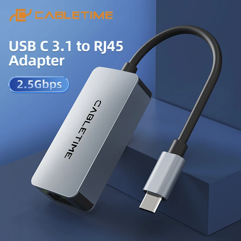 Cabletime-adaptador Ethernet 2.5gbps Usb 3.1 Lan Rj45 para Computador Laptop Dell Asus mi Caixa C445