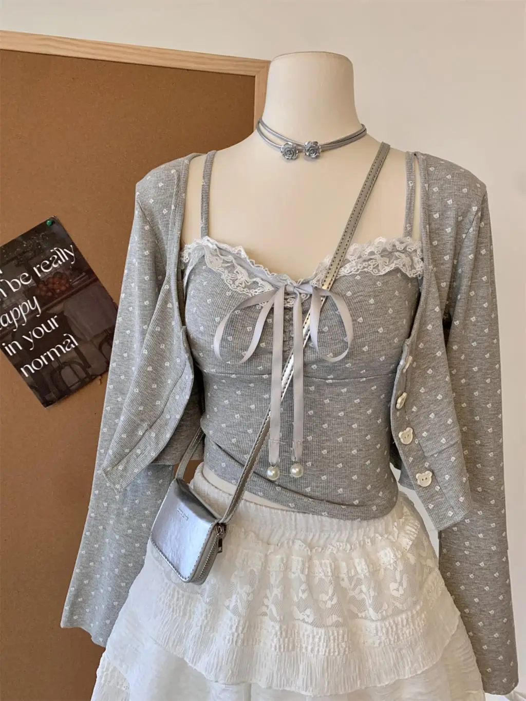 Autumn New Sweet 3-piece Skirt Set Women Spaghetti Strap Top Cardigan Mini Cake Skirt Y2K Kawaii Korean Fashion Suit Clothing