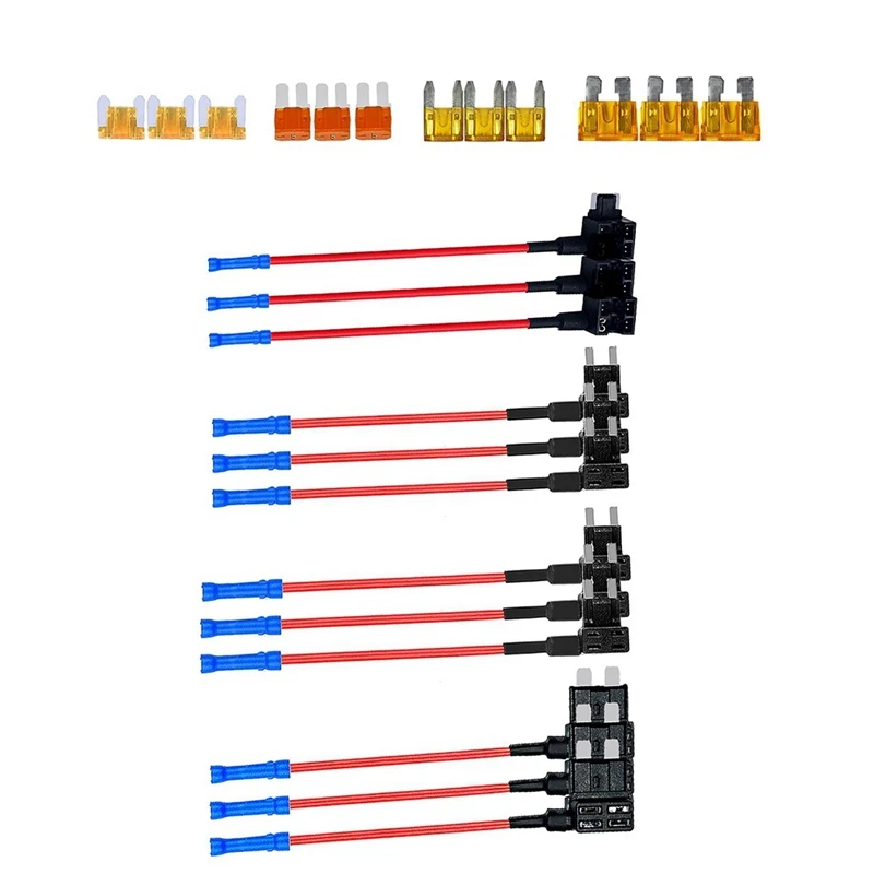 

4 Types 12V Add-A-Circuit Adapter And Fuse Kit,Fuse Tap Fuse Holder With MICRO2 Mini ATC ATS Low Profile Tap Dapter