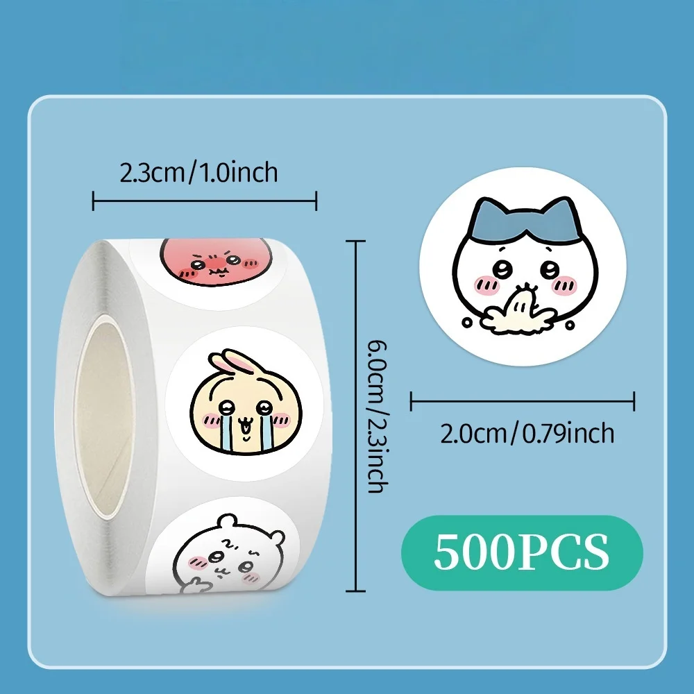 500개입 치이카와 재미있는 이모티콘 롤 스티커 방수 비닐 데칼 봉투 봉인 노트북 휴대폰 케이스 귀여운 애니메이션 선물