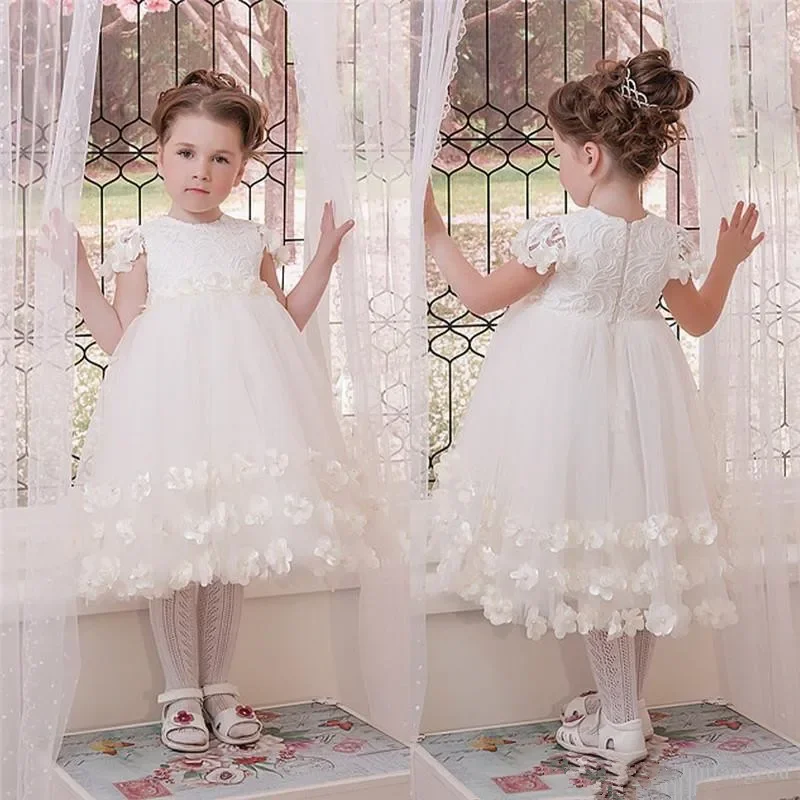 

Lovely Ivory Lace Flower Girl Dress O-Neck A-LINE Knee-Length Baby Girl Princess Wedding Birthday Party First Communion Dress