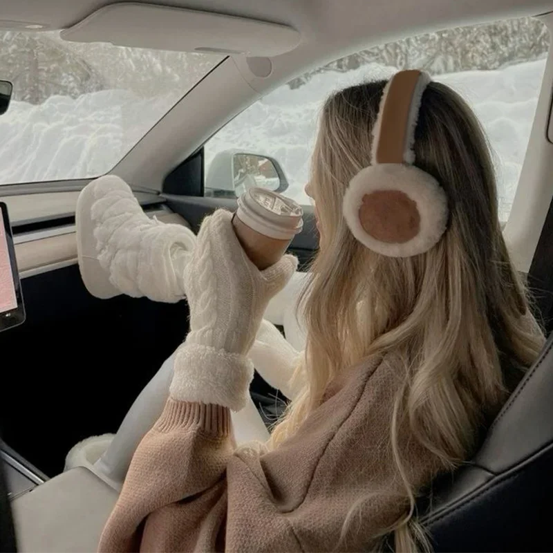 Wool Plush Fur Earmuffs for Women Winter