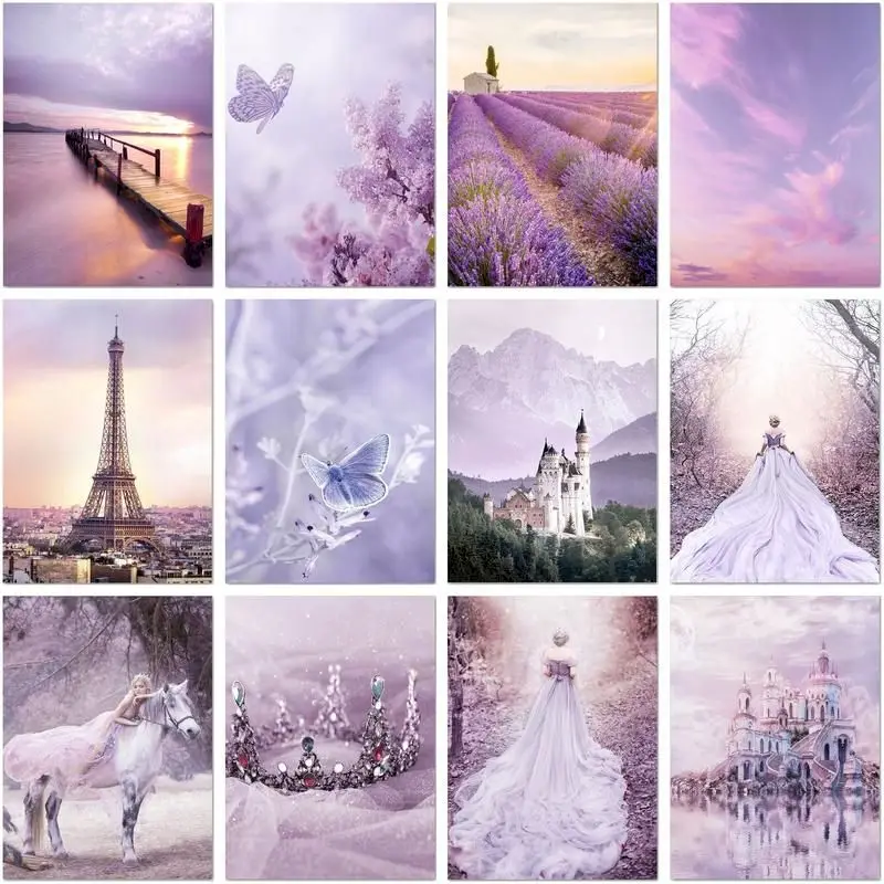 

CHENISTORY Classic Paint By Numbers Purple Scenery Handmade Decorative Paintings Landscape Paint For Painting Wall Art