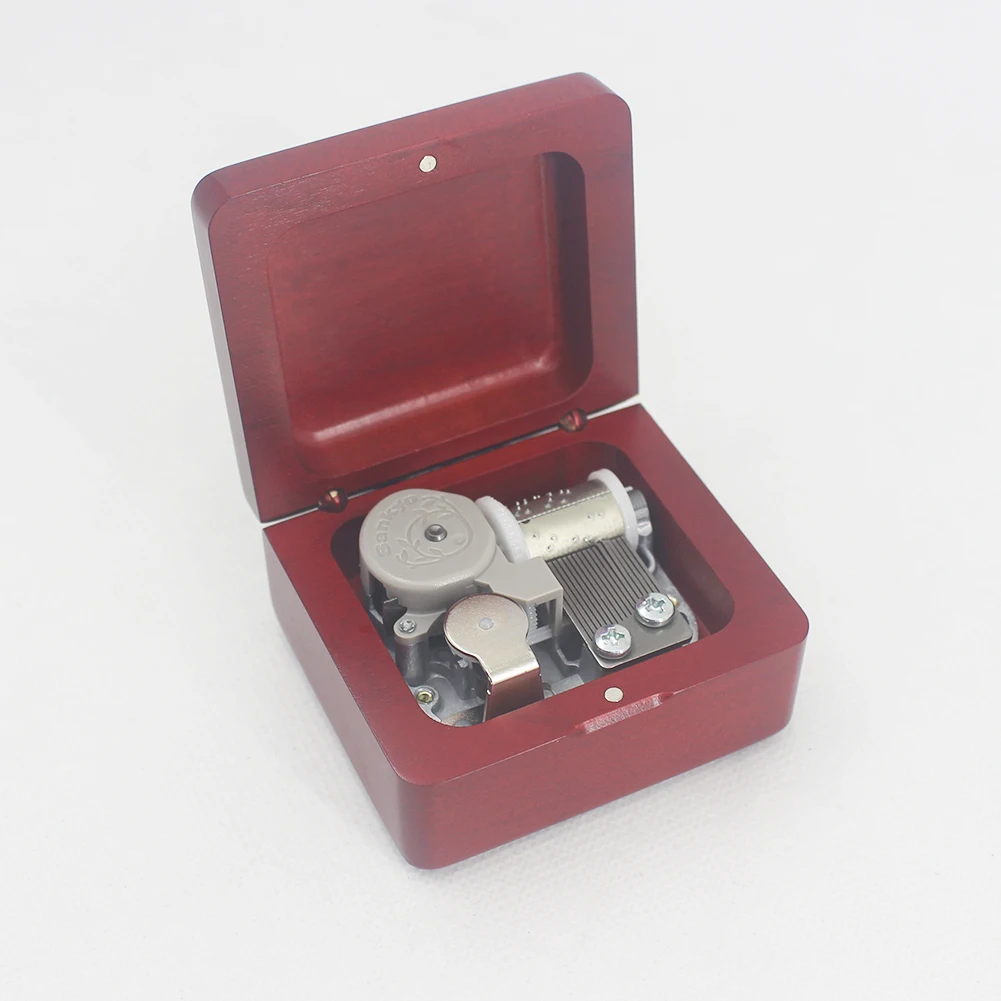 Wooden handmade wine red clockwork music box music box