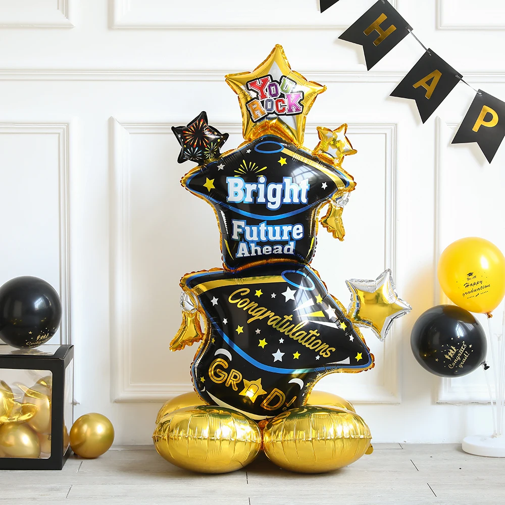 New Graduation Party Balloons 4D Standing Foil Globos Graduation 2024 Bachelor Cap Grad Congratulation Decoration Kids Favors