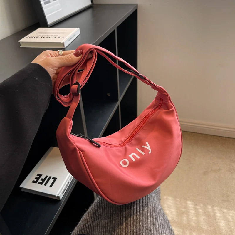 

Women fashion Simple Casual Nylon One Shoulder Crescent Bag Solid Color Daily Sports Underarm Crossbody Dumpling Bags for Women