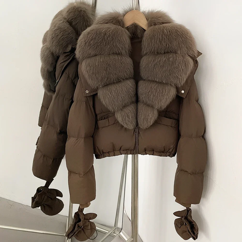 OFTBUY New Short Outerwear Hood Duck Down Luxury Real Fur Down Jacket with Removable Gloves Women Puffer Coat with Real Fox Fur