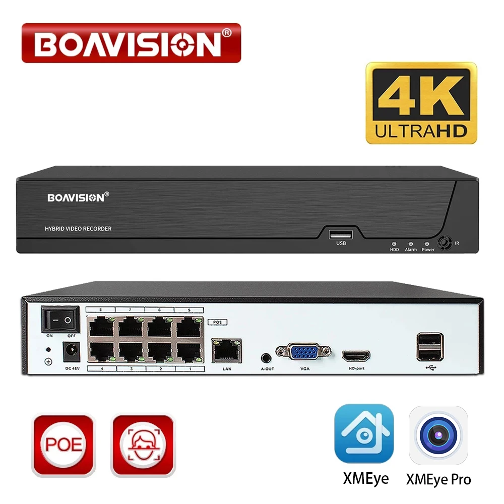 8CH 4K POE NVR Xmeye Face Detection Video Recorder 4CH For Poe Cameras Video Surveillance System Security Protection network video recorder,surveillance security