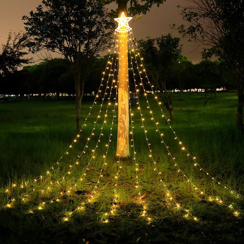 

350LED five-pointed star lamp string 3.5M waterfall lamp courtyard outdoor camping garden tree Christmas led lamp EU/US Plug