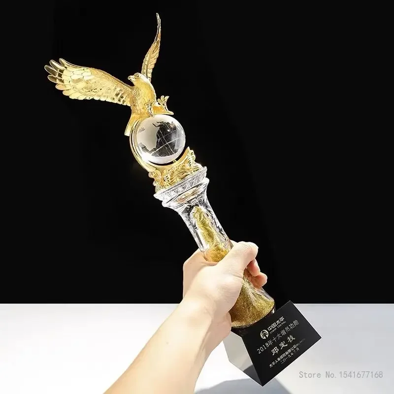 Customized Big Creative Metal Trophy, Crystal Base Lettering, High Grade, Commemorative Award, Excellent Staff, Competition, 1Pc