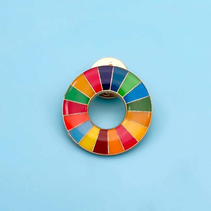 UN SDGs Gold Cloisonne Badge - Clip-On 0.8 Inch Sustainable Development Goals Pin - View #9