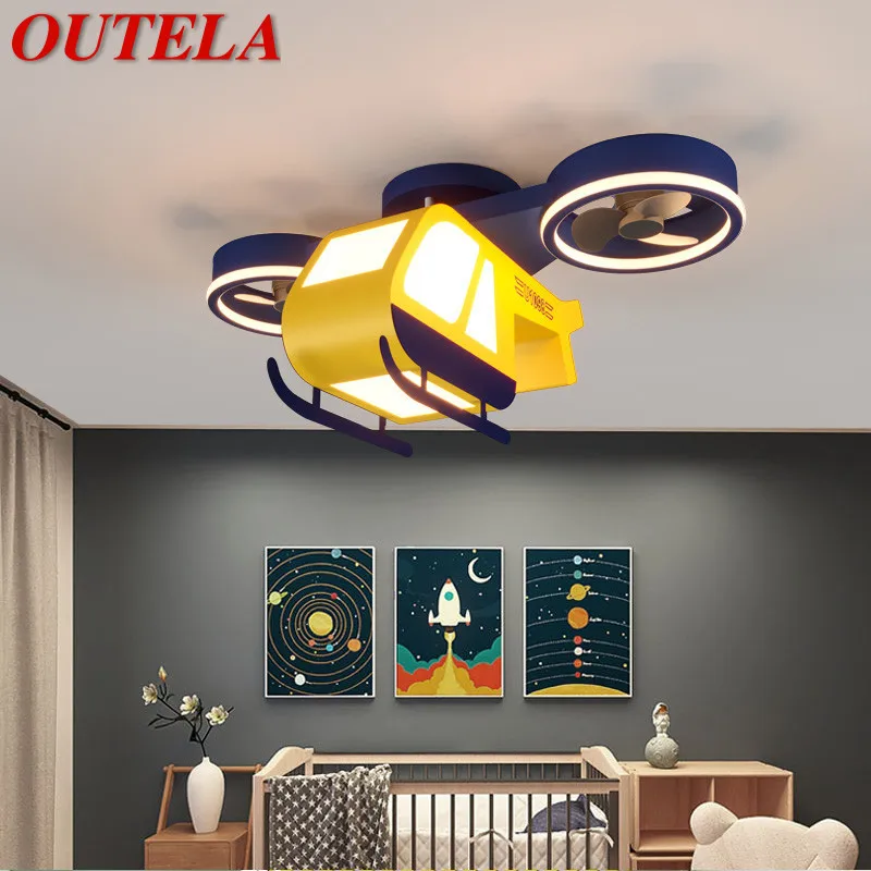 

OUTELA Children's Ceiling Fan Lights Remote Control 3 Colors Dimmable LED Cartoon Airplane Lamp for Home Kids Room Kindergarten