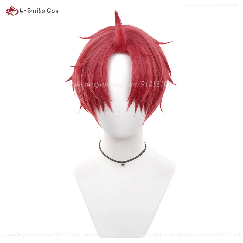 Jiji Cosplay Perücke Jin Enjoji 30cm Rot Synthetik Hitzebeständig + Perückenkappe 3