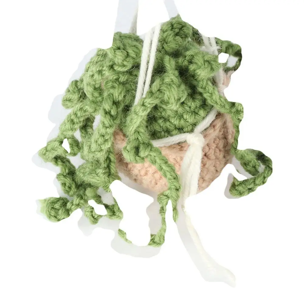 Mirror Hanging Handmade Car Decor Car Basket Hanging Plant Crochet Pendant Crochet Potted Pendant Car Potted Plants Pendant