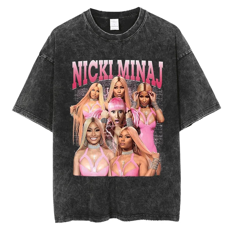 Rapper Nicki Minaj Cover Print T-shirt y2k Fashion Hip Hop Women Streetwear Top Cotton Vintage Oversized Loose Short Sleeve Tees