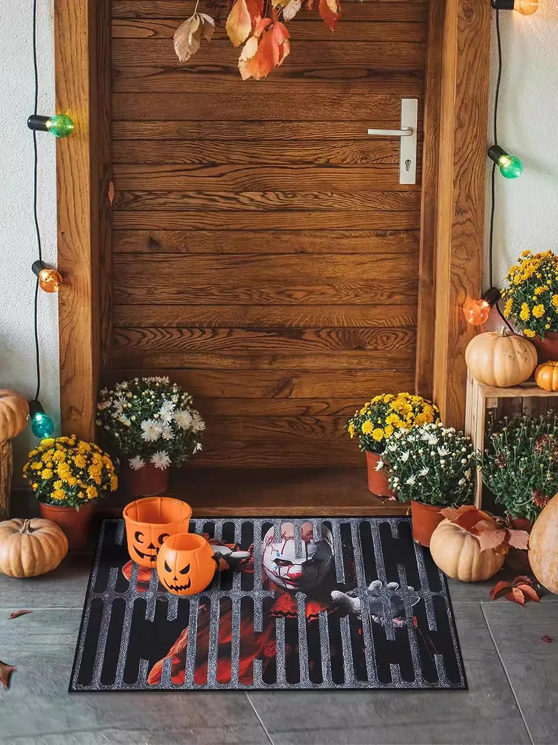 VIKAMA 3D Visual Vertigo Carpet Floor Mat Halloween Clown Non-Slip Easy Care Door Mat Foot Manhole Cover Scary Grimace floor mat