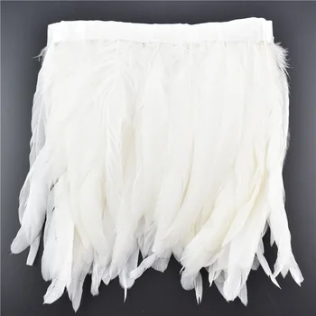 2 Metri Piume di Gallo Bianco Puro Frangia Trim Nastro Nastro Gonna Vestiti Fai Da Te Piuma Artigianato Frange Cucito Trim Decorazione