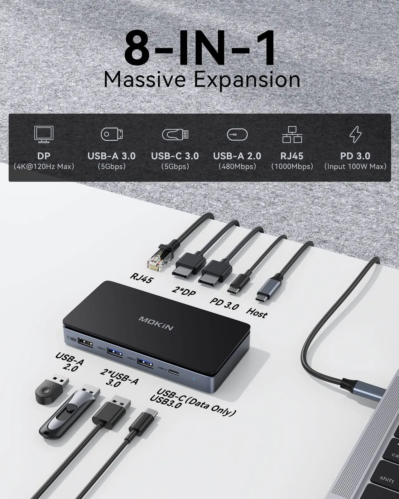 QUUGE Docking Station USB C Con Supporto Laptop | Doppio HDMI 4K, 100W PD, Ethernet | Dock Per Doppio Monitor - Foto 7