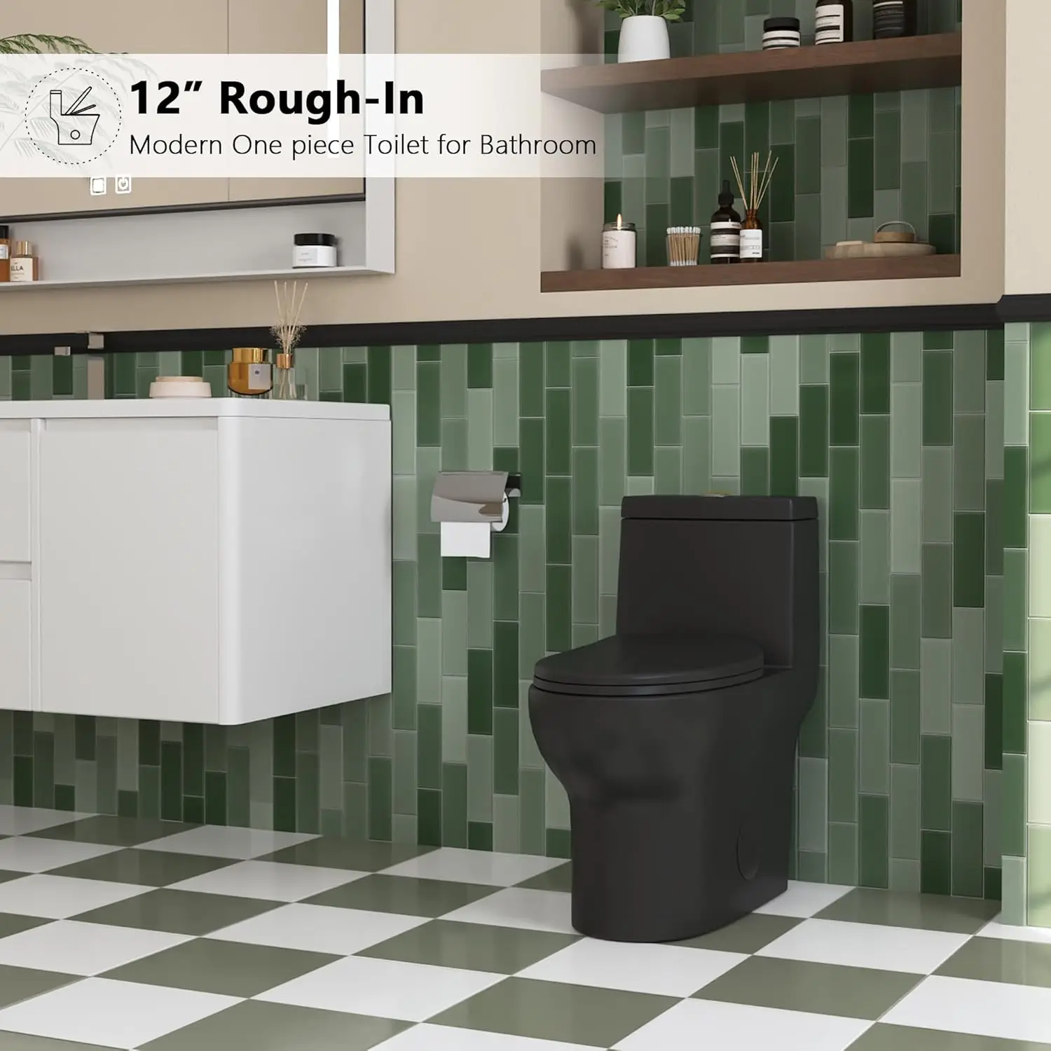 Elongated One Piece Toilet Dual Flush Toilet with Comfortable Seat Height Powerful Quiet Modern Standard Toilet for Bathroom 5