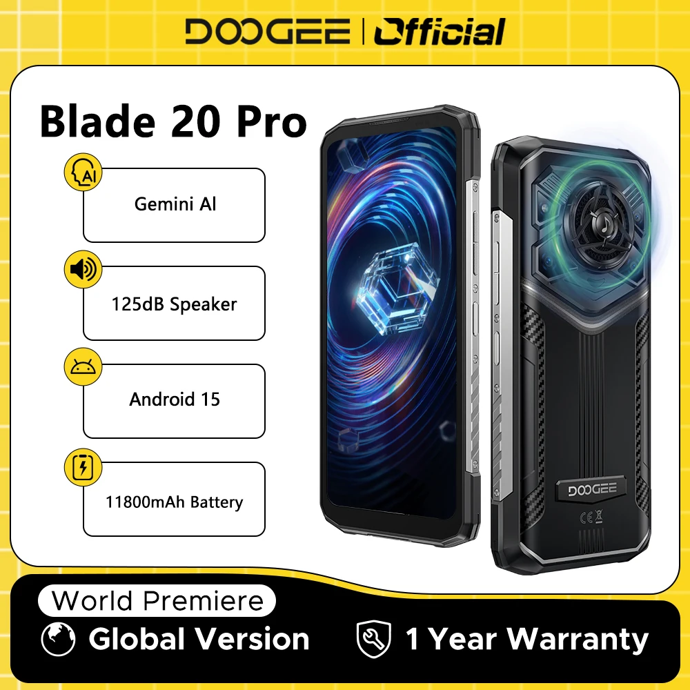 DOOGEE Blade20 Pro Rugged Phone Gemini AI Android 15 125dB Speaker 11800mAh Battery 6GB 256GB 6.6'' Screen Mobile Phone NFC