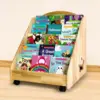 Montessori Bookshelf for Toddler 1-5 Years, 5 Tier Front-Facing Natural Wood Kids Bookcase with Handle and Wheels, Children's 1