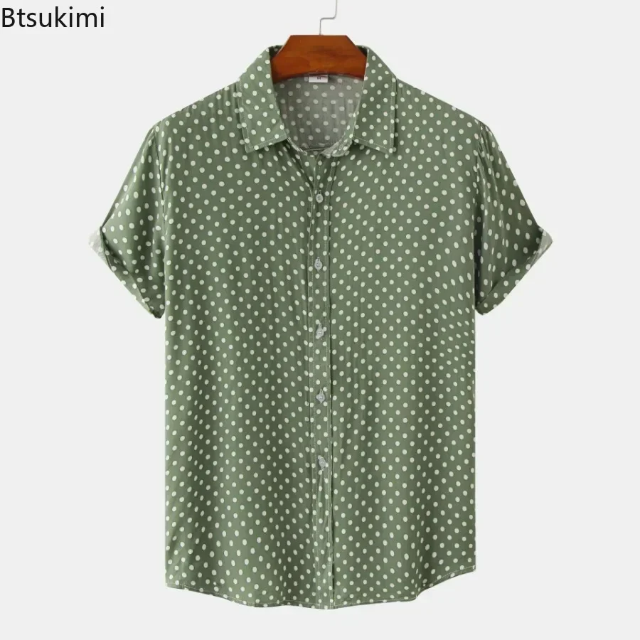 New Men's Summer Floral Shirts Hawaiian Style Short Sleeve Casual Shirt Fashion Polka Dot Blouse Vacation Camisas De Hombre