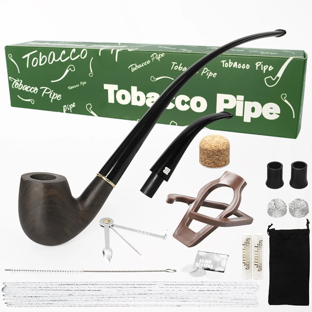 Tobacco Pipe Smoking Pipe JIBILL Tobacco pipe gift box set Handmade Pipe Wood Pipe With Replaceable Acrylic 9mm Pipe Stem Pipe Stand Pipe Cleaner Tool