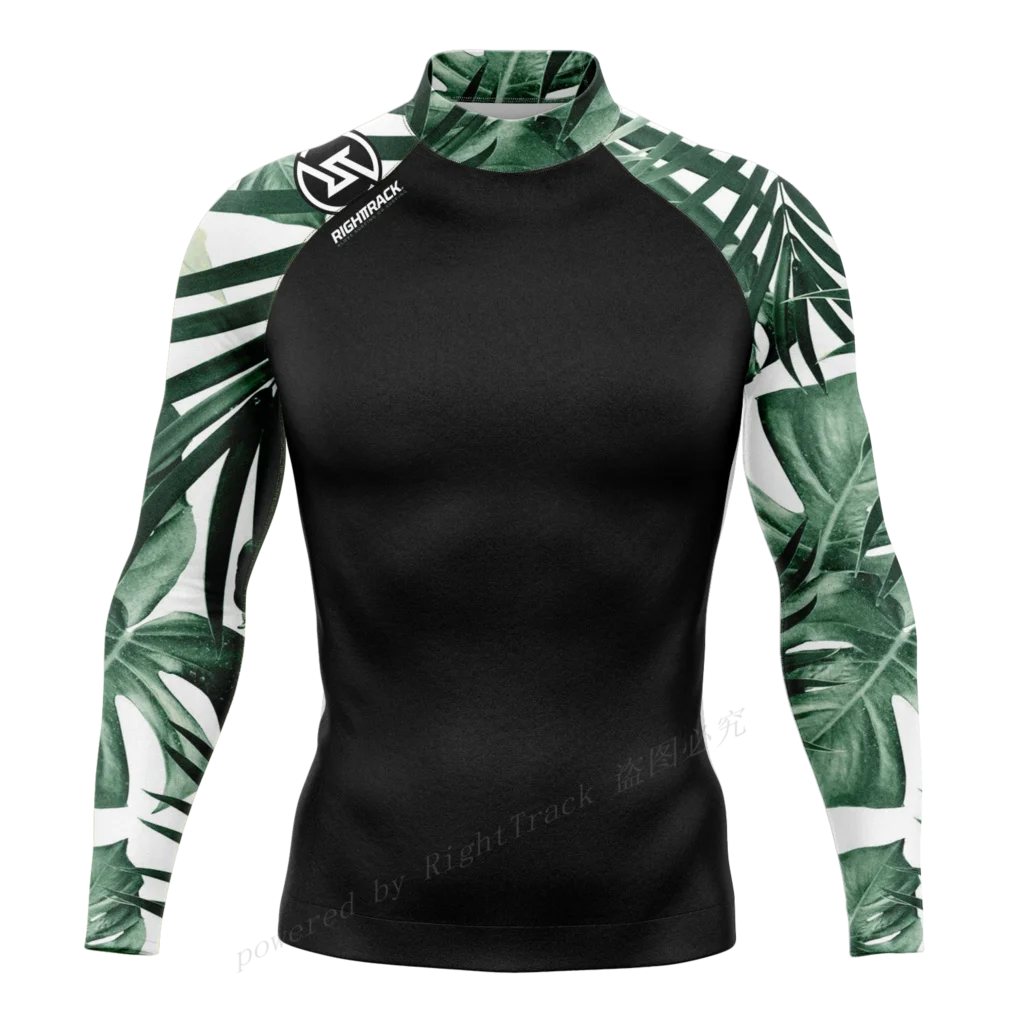 Hot Men\'s Rashguard Long Sleeve Surfing Shirts Sunscreen Lycra Fabric Surf Sweatshirt UV Protection RightTrack Swimwear