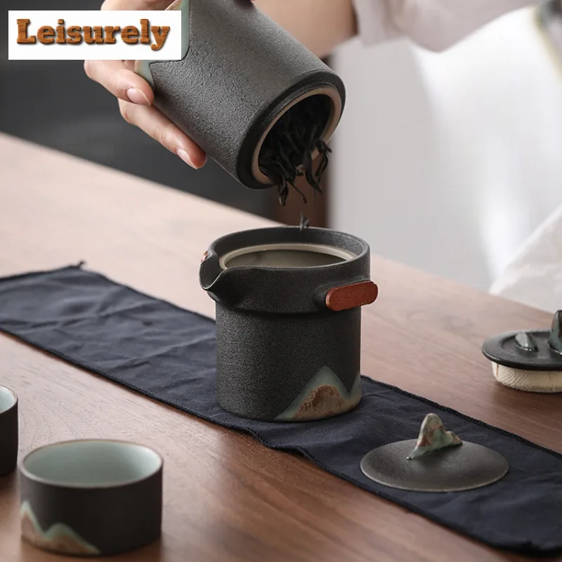 200ml Glazed Painting Colorful Distant Mountains Hand-held Teapot Tea Infuser Pot Tea Making Kettle With Strainer Teaware Craft