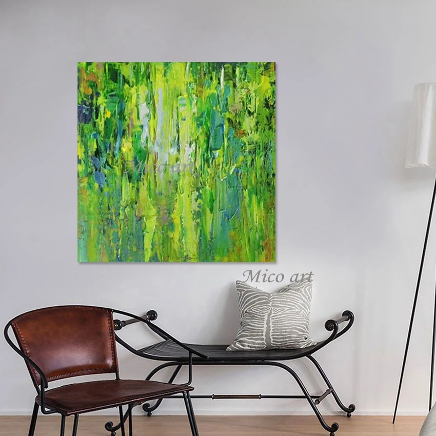 

Outdoor Wall Art Picture Canvas Abstract Handmade Artwork Frameless Green Texture Acrylic Painting China Import Item Decoration