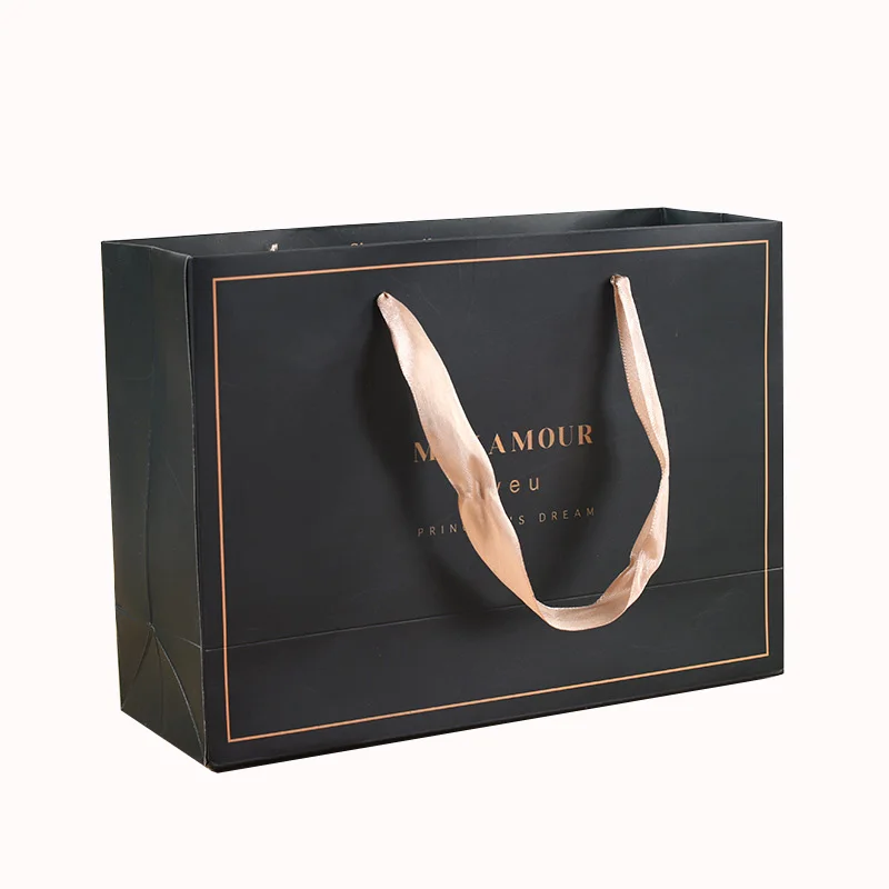 

Индивидуальные оптовые пользовательские печатные бумажные пакеты для покупок с логотипом, роскошный бумажный пакет с ленточной ручкой