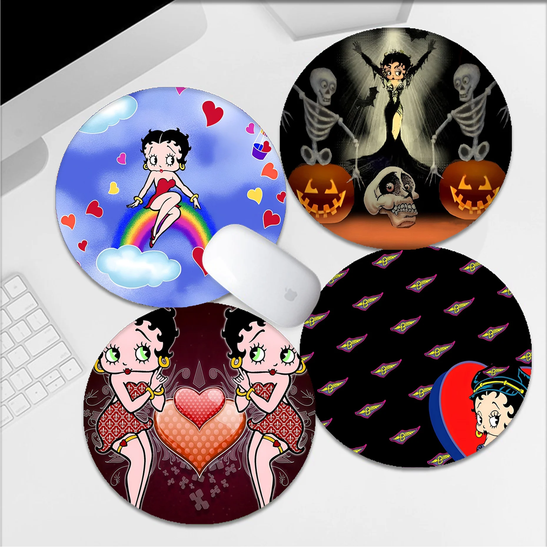 

B-Betty-Cute-Boop Mousepad INS Tide Round Keyboard Mat Table Mat Cabinet Gamer Desktop Mousepad Cup Mats Deskpad Home Decor
