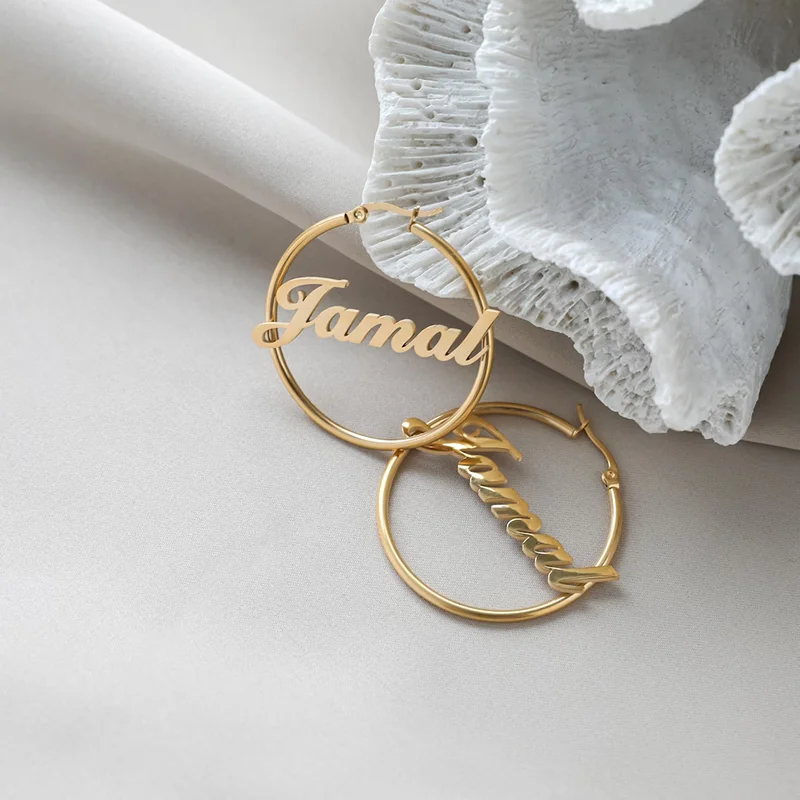 Personalized Name Stainless Steel Hoop Earrings For Women Custom Letter Circle Earrings Weddings Party Gift Women's Jewelry