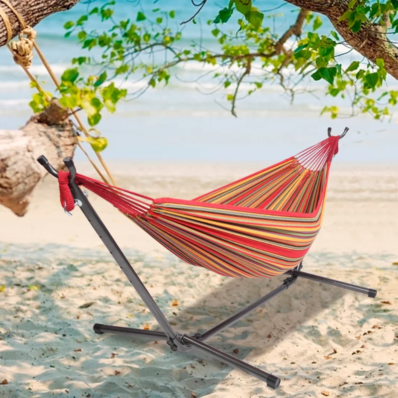 

2-Person Hammock with Space Saving Steel Stand and Portable Carrying Bag, 48"W x 120" L, Red