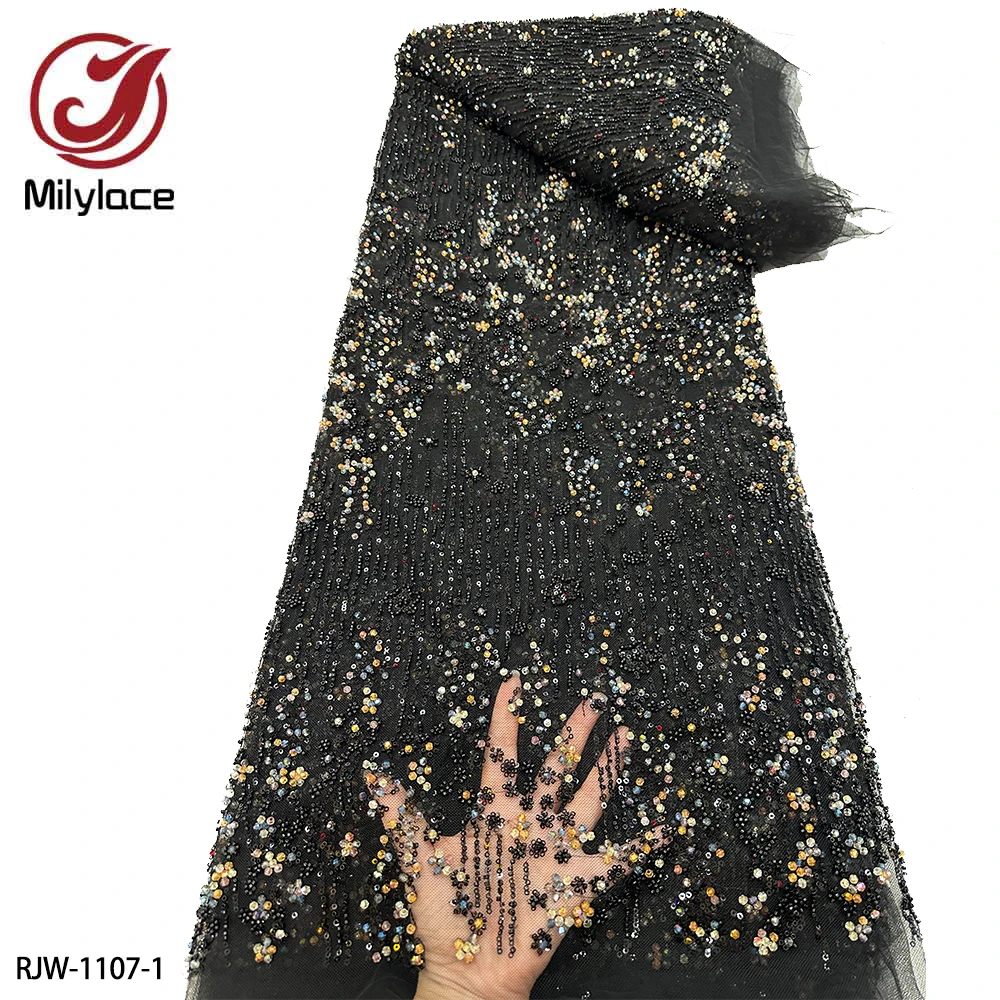 

Роскошные африканские тяжелые бусины, кружевная ткань, вышитые французские блестки, кружевная Ткань 5 ярдов для шитья платья