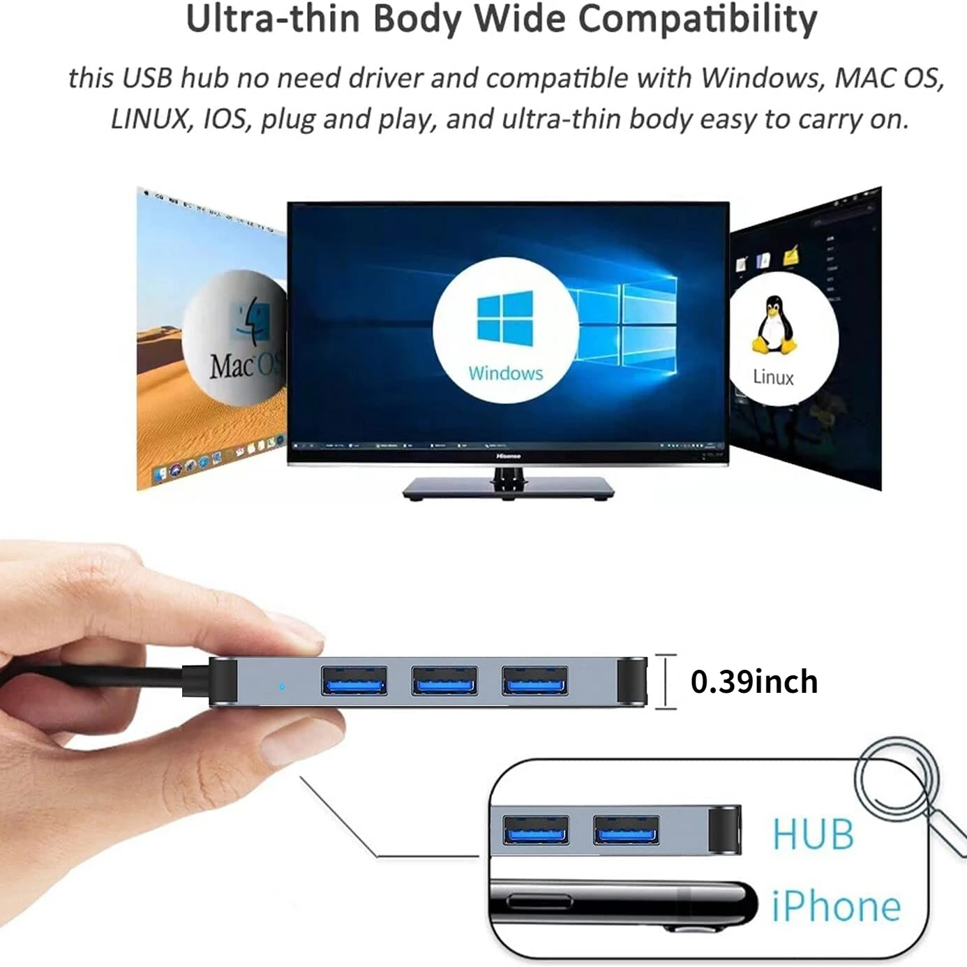 Universal 2-in-1 USB-C Multiport Hub and Expander