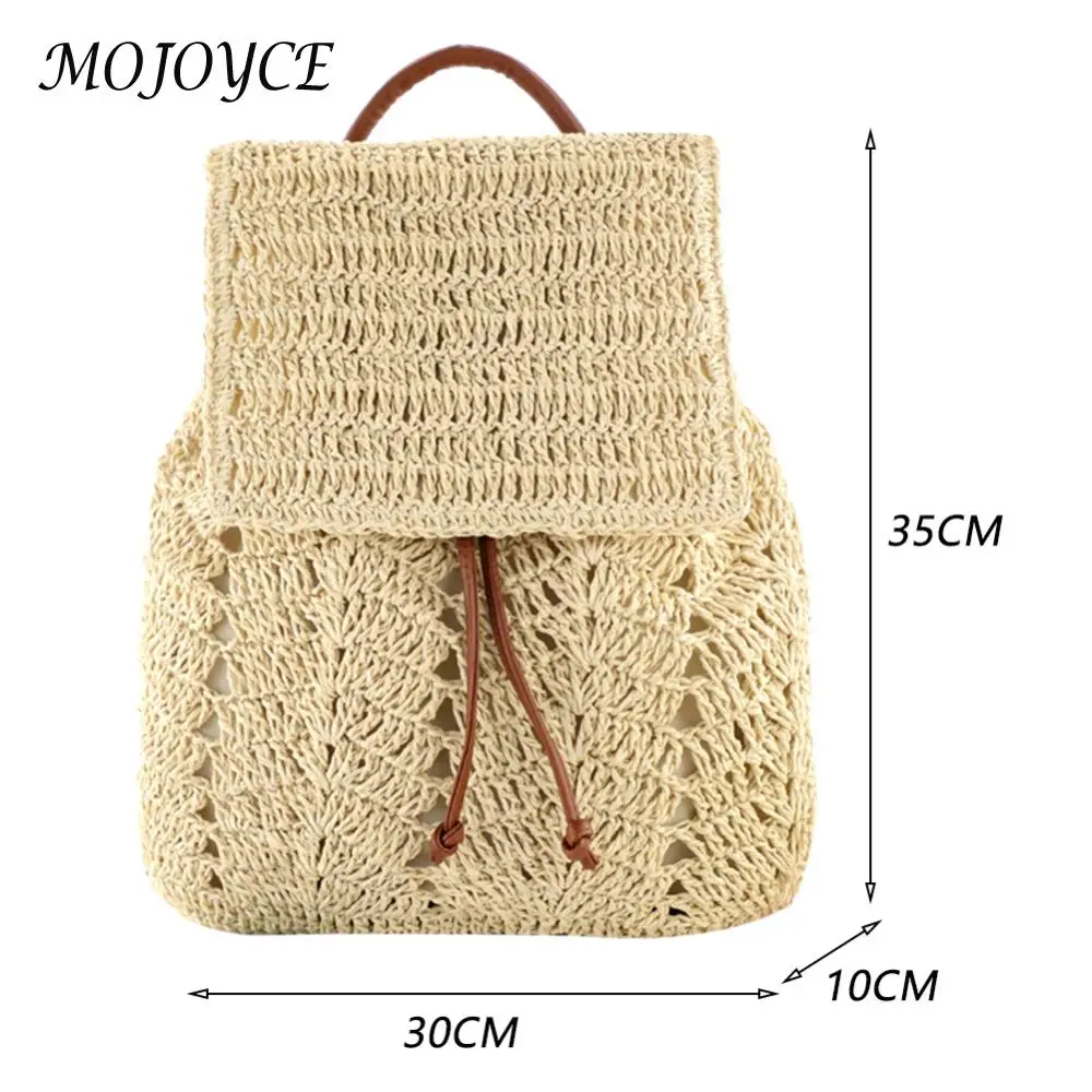Fashion Straw Women Shoulder Bag Backpack Hand-Woven Female Beach Holiday Simple Purse for Women Outdoor Bag 3