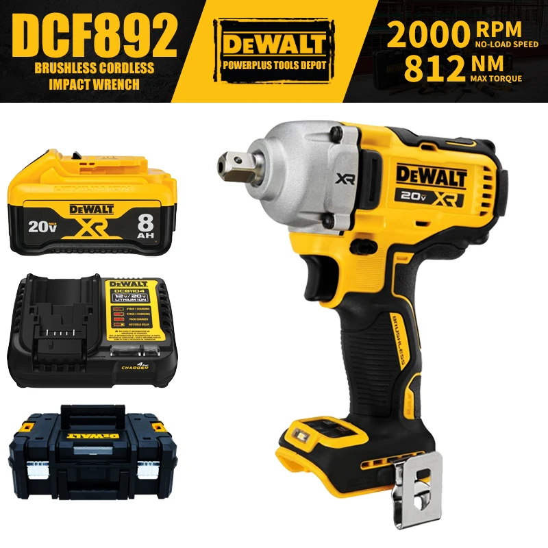 

DEWALT DCF892 Kit 1/2in Brushless Cordless Mid-Range Impact Wrench With Detent Pin Anvil 20V Power Tools With Battery Charger