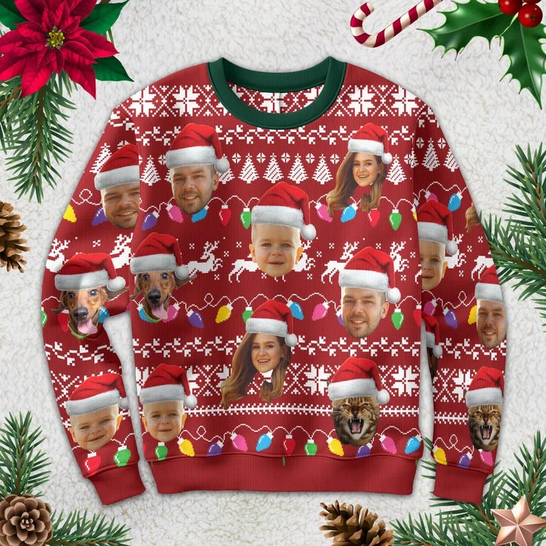 Custom Your Photo 3D Print Ugly Christmas Sweater DIY Face Family Pullovers Funny Image Sweatshirt Personalized Xmas Gift Unisex