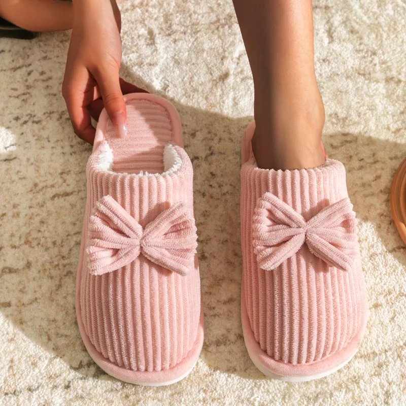 Fashion Women's Bow Slippers Fall/Winter Indoor Bedroom Floor Lightweight and Comfortable&Soft Warm Slippers for Home 2